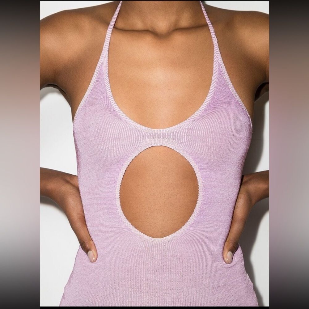 Isa Boulder NWT Cut Out Pull-away Knitted Mini Halter Dress in Yam XS MSRP $550 - Picture 6 of 8
